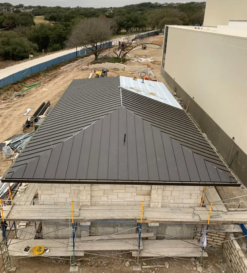 Metal roof new construction with scaffolding in Jonesboro